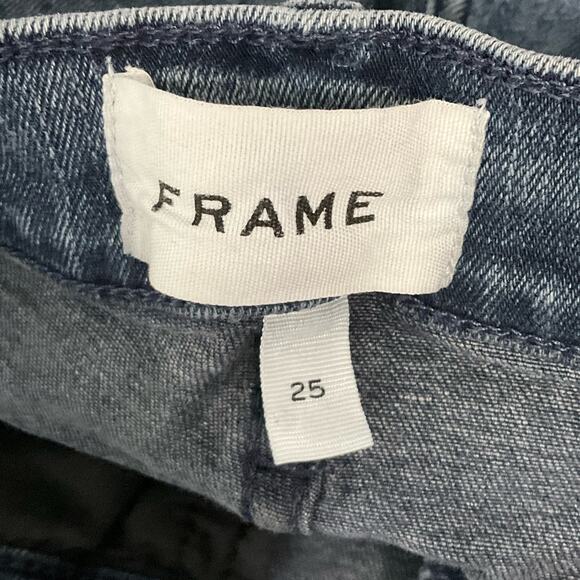 FRAME Le High Skinny Raw Edge Beat Wash Indigo High Waist Slim Blue Jeans sz 25 - Picture 8 of 15